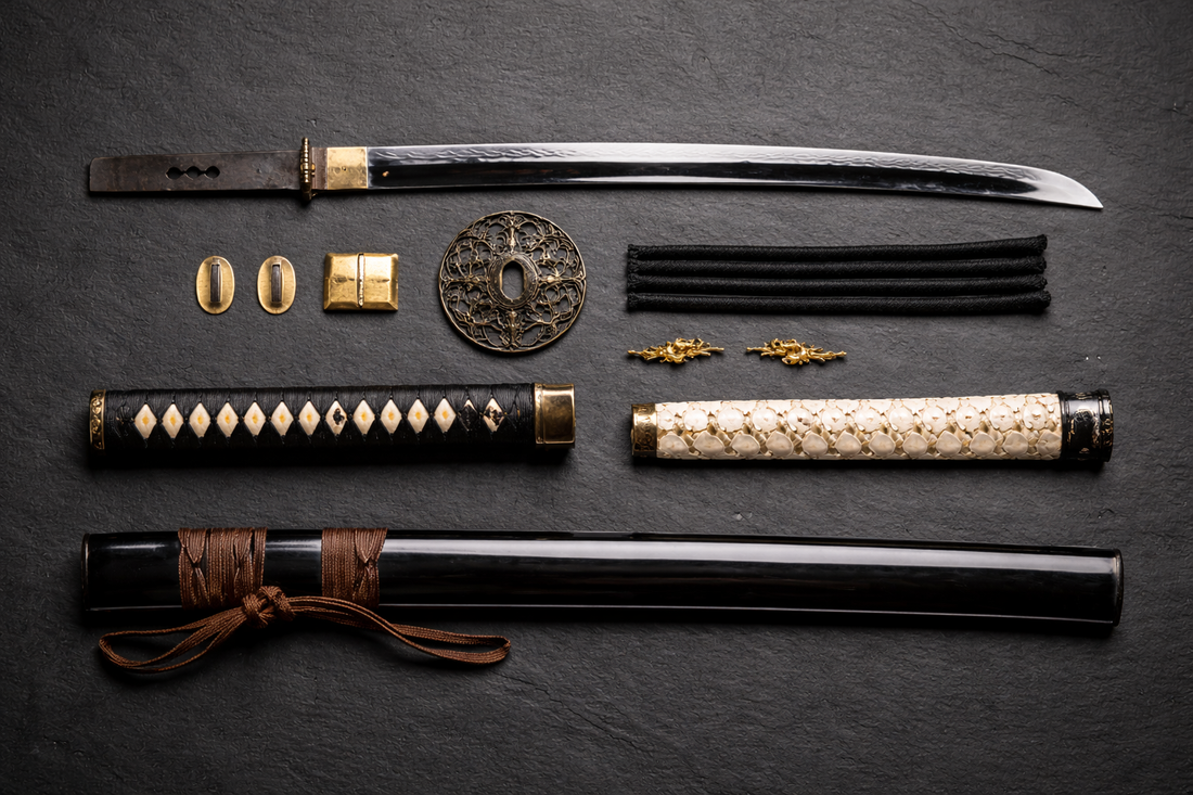 Schema detaille des parties d un katana japonais