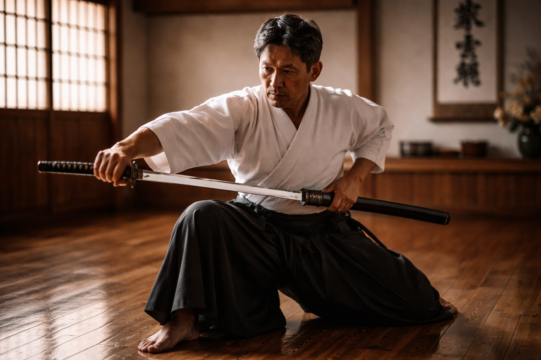 Pratiquant de iaido art du degaine du katana
