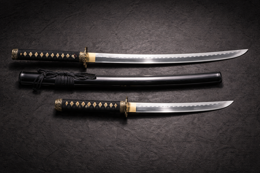 Comparaison taille katana et wakizashi cote a cote
