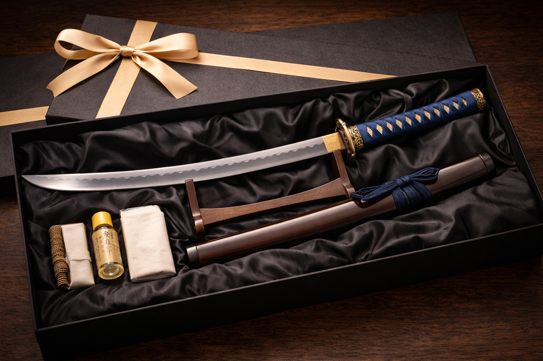 Coffret cadeau katana japonais avec accessoires
