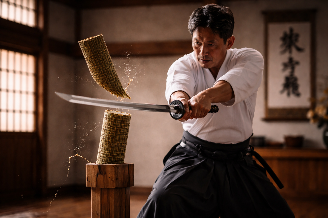 Coupe de tatami omote au katana tameshigiri
