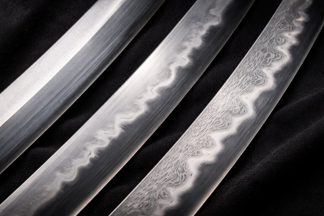 Differents types d acier de katana avec hamon visible