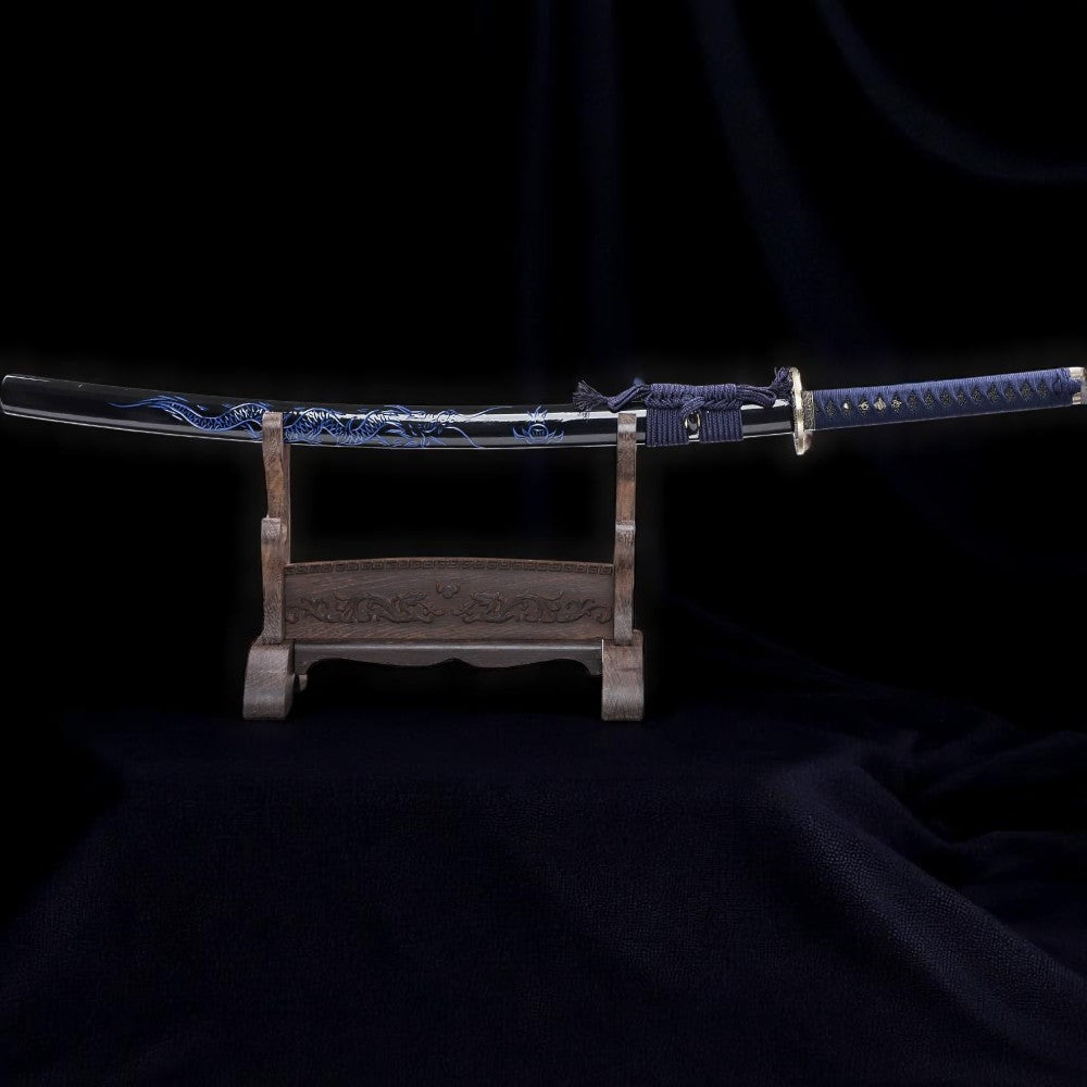 Katana Dragon Bleu – Acier T10 - détail du fourreau (saya)