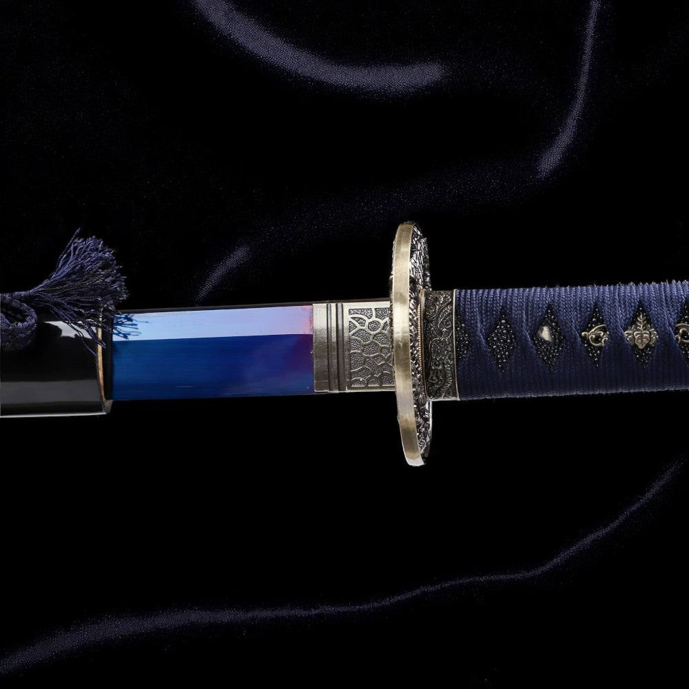 Katana Dragon Bleu – Acier T10 - lame dégainée