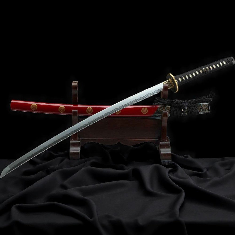 Katana Fleur de Feu – Damas - détail de la poignée (tsuka)