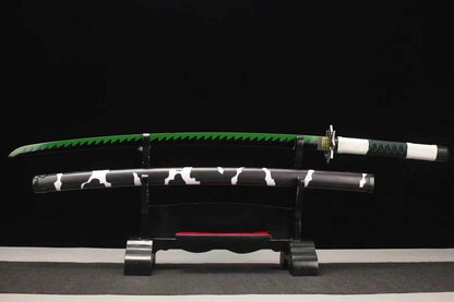 Katana Sanemi Shinazugawa – Demon Slayer Acier 1060 - vue d'ensemble sur fond noir