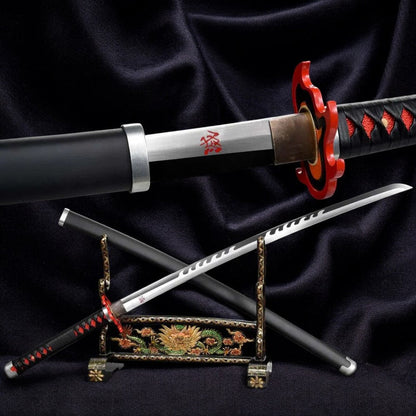 Katana Tanjiro Kamado V2 – Nichirin Noir Acier 1060 - vue complète avec fourreau