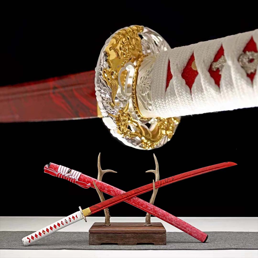 Katana Akita – Acier 1060 - vue complète avec fourreau