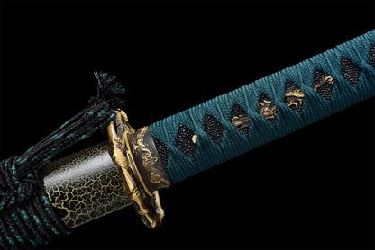 Katana Printemps Doré – Damas - détail de la poignée (tsuka)