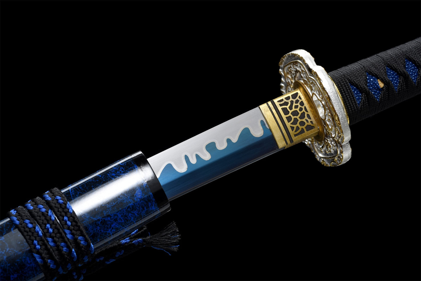 Wakizashi Ocean en acier T10 Bleu forgé à la main avec fourreau