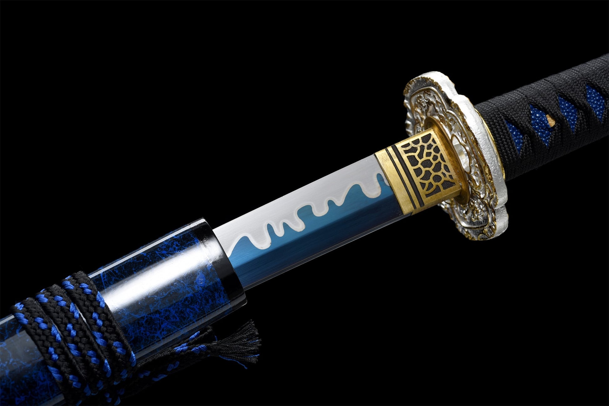 Wakizashi Ocean en acier T10 Bleu forgé à la main avec fourreau