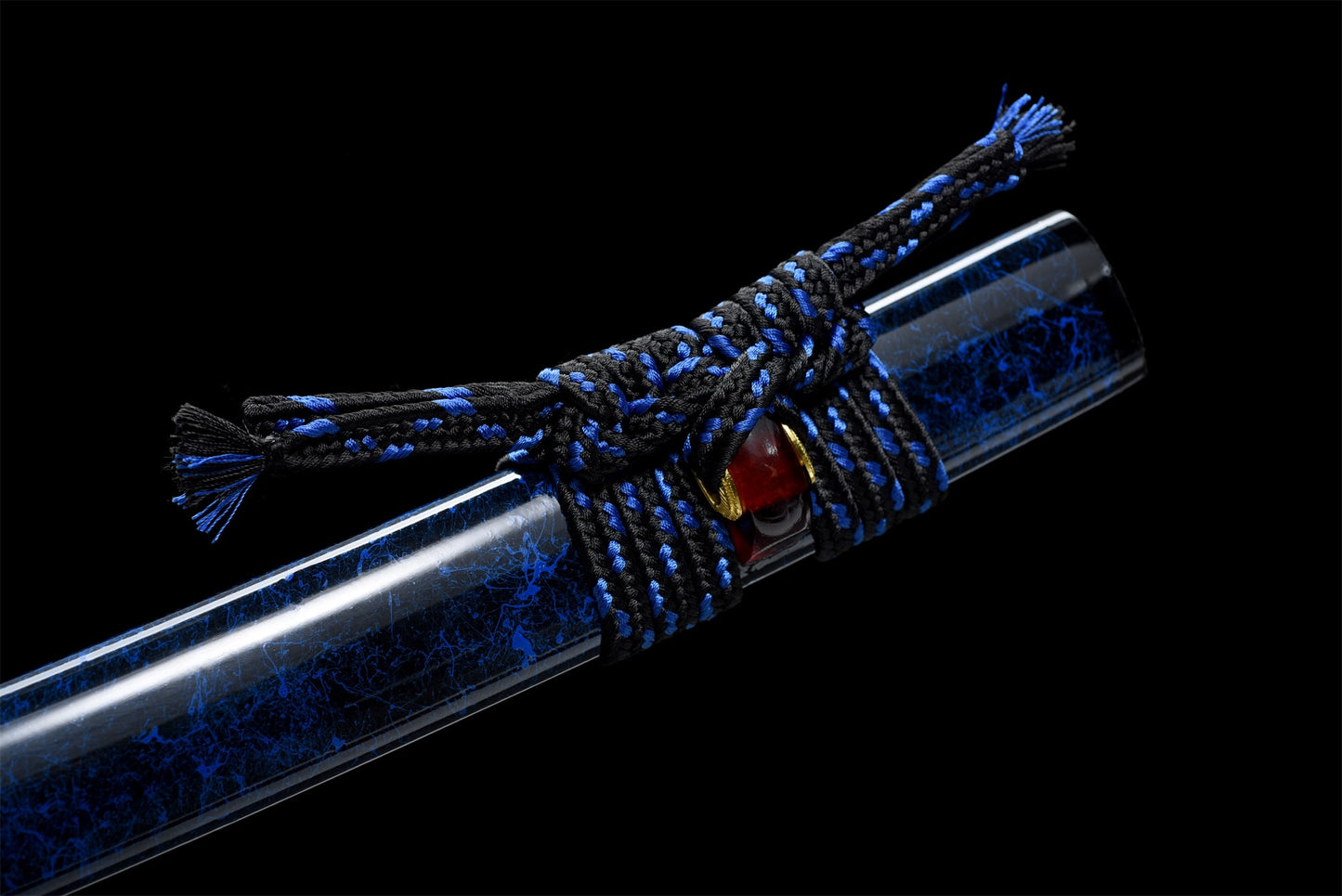 Tsuba artisanale du wakizashi Ocean en acier T10 Bleu