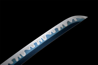 Vue complète du wakizashi Ocean sur support en bois