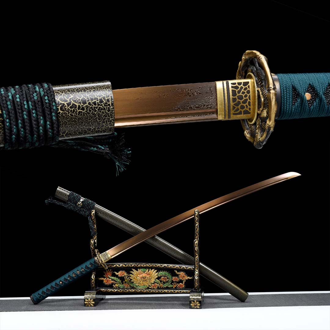 Katana Printemps Doré – Damas - vue complète avec fourreau