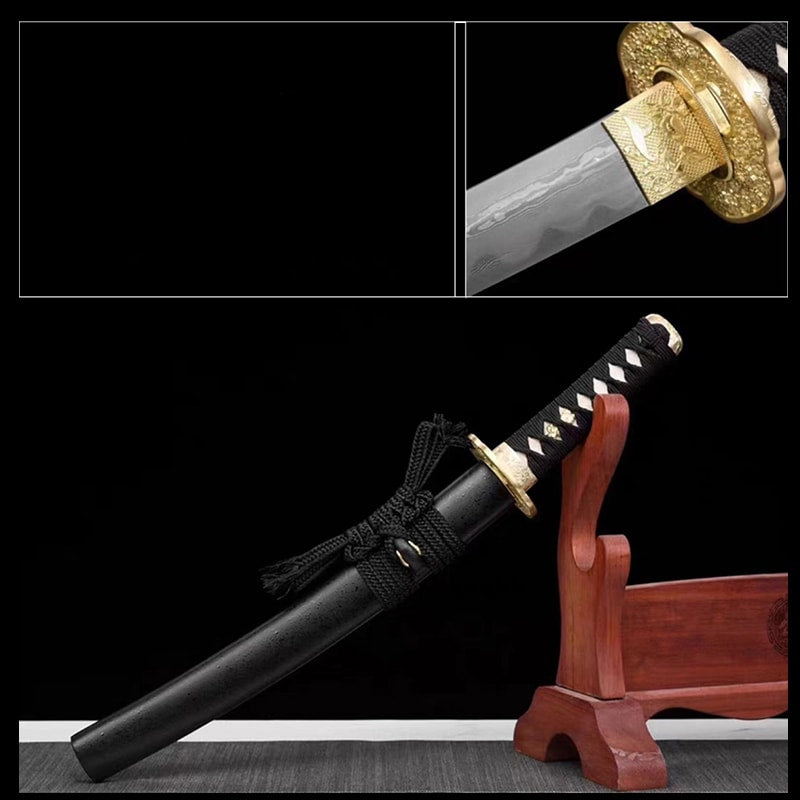 Tanto Tsuruga forgé main en acier Damas avec saya assortie