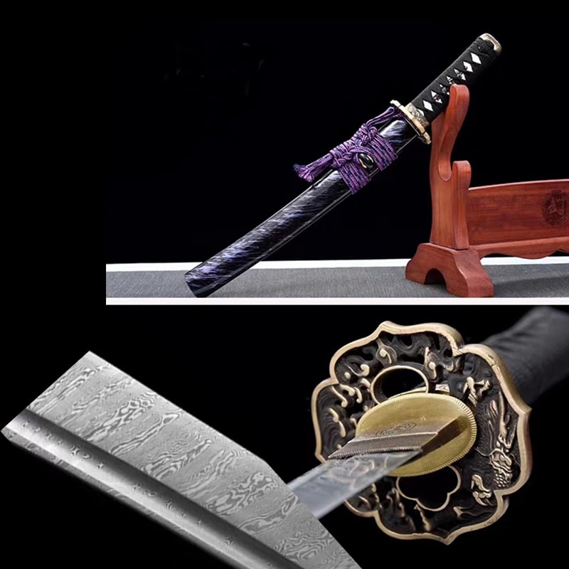 Tanto Sanmu forgé main en acier Damas Torsadé avec saya assortie