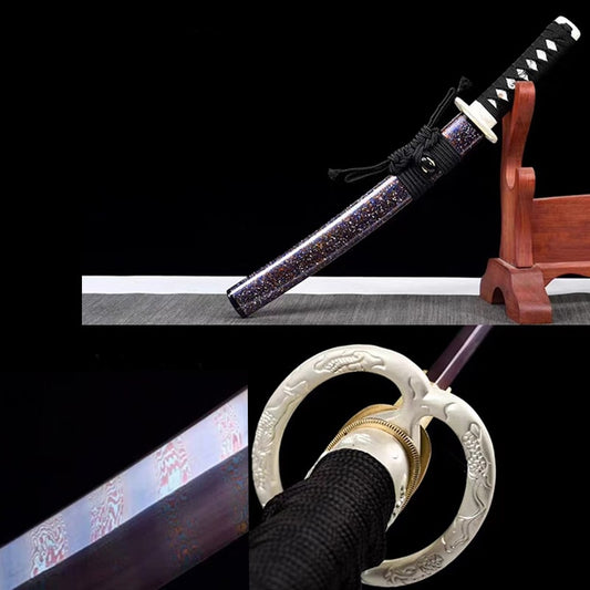 Tanto Asahi forgé main en acier Damas Torsadé Bleu avec saya assortie